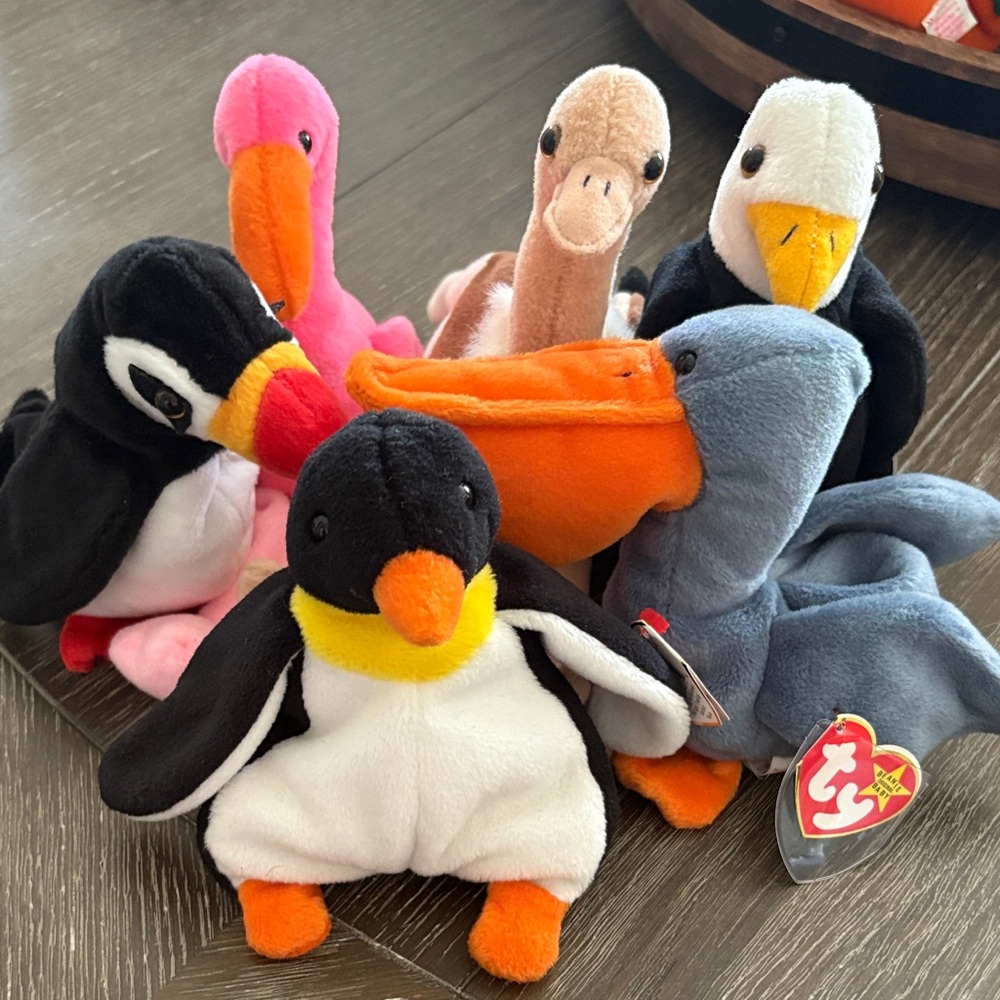 Ty Beanie Baby Bird Toy Collection Puffer, Pinky, Stretch, Scoop, Baldy &Waddle